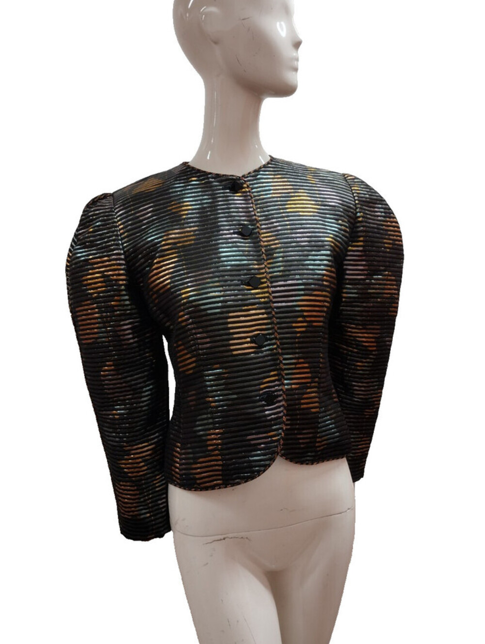 GUY LAROCHE Metallic Couture Paris Jacket Boutique Avante-Garde Shoulder Size 36